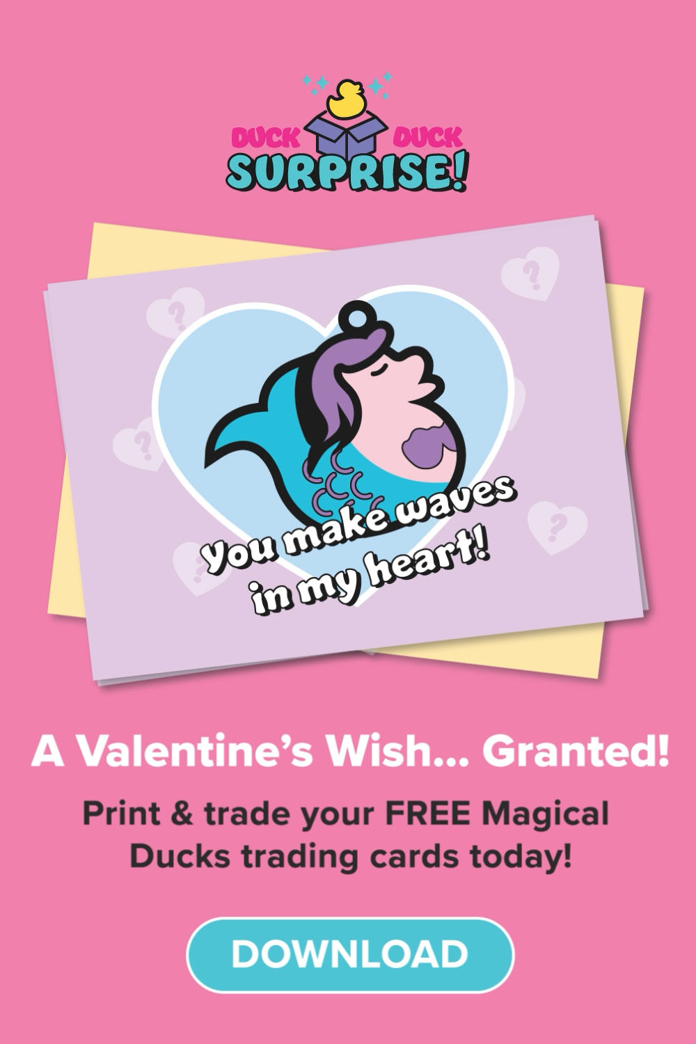 Duck Duck Surprise! Magical Ducks Rubber Duck Printable Valentine's Day Trading Cards