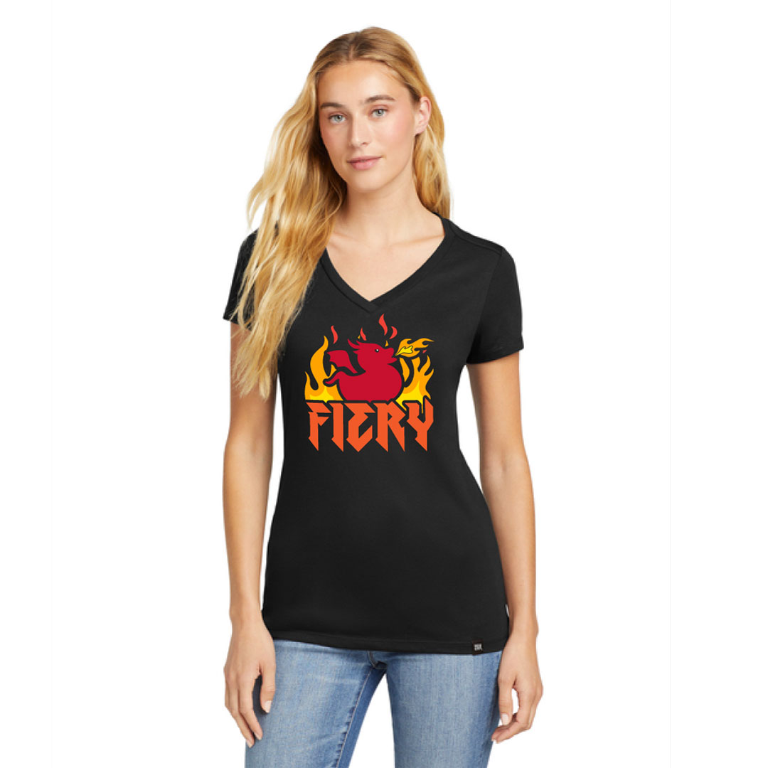 Women's Finn the Dragon Duck Fiery New Era V-Neck T-Shirt