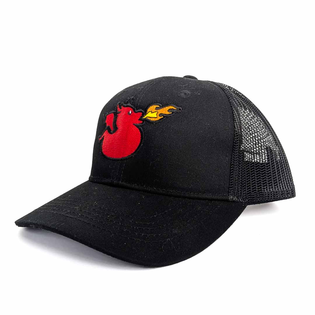 Youth Magical Ducks Finn the Red Dragon Duck Embroidered New Era Low-Profile Snapback Trucker Hat