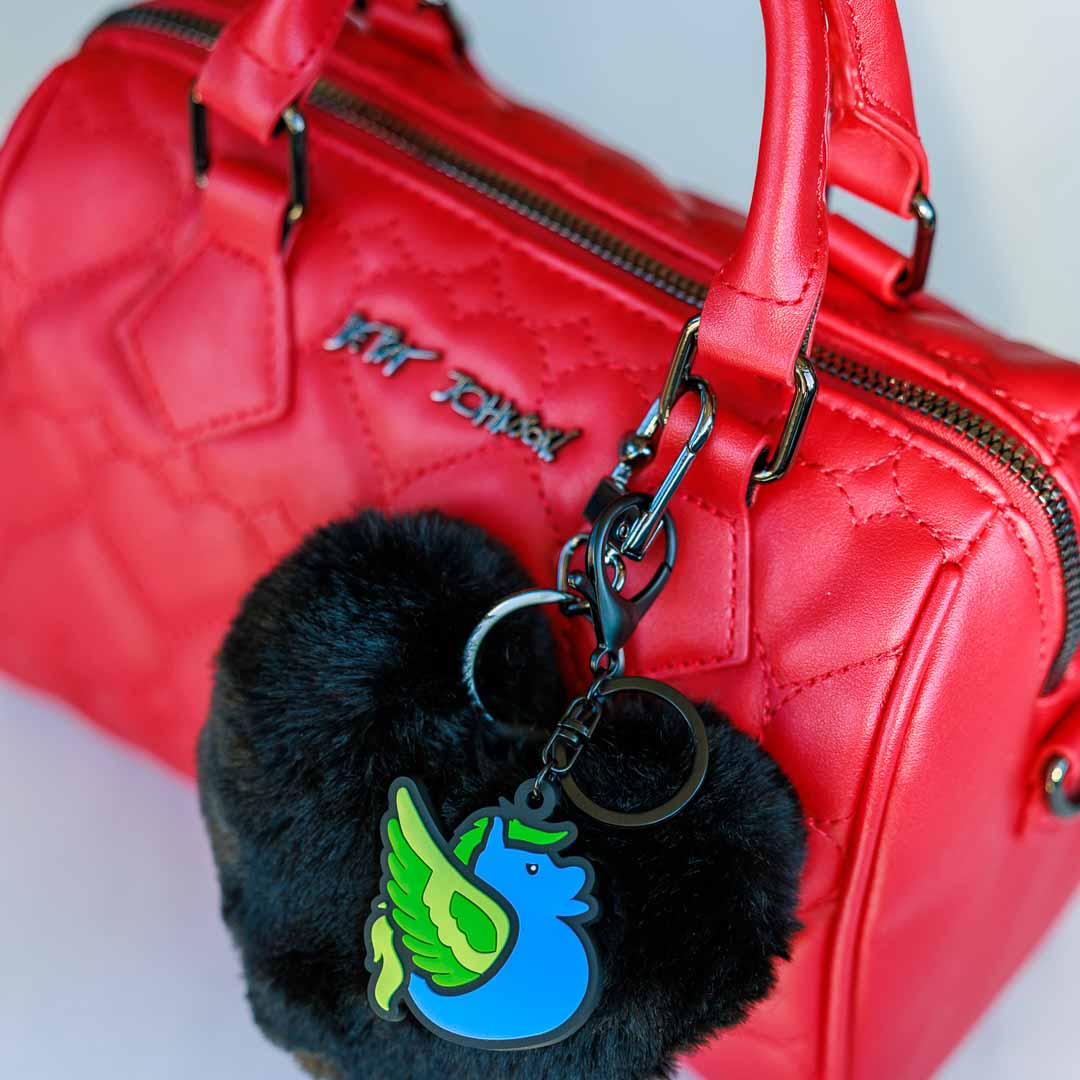 Duck Duck Surprise Magical Ducks Rubber Duck Flying Horse Blue Green Galewing on Red Betsy Johnson