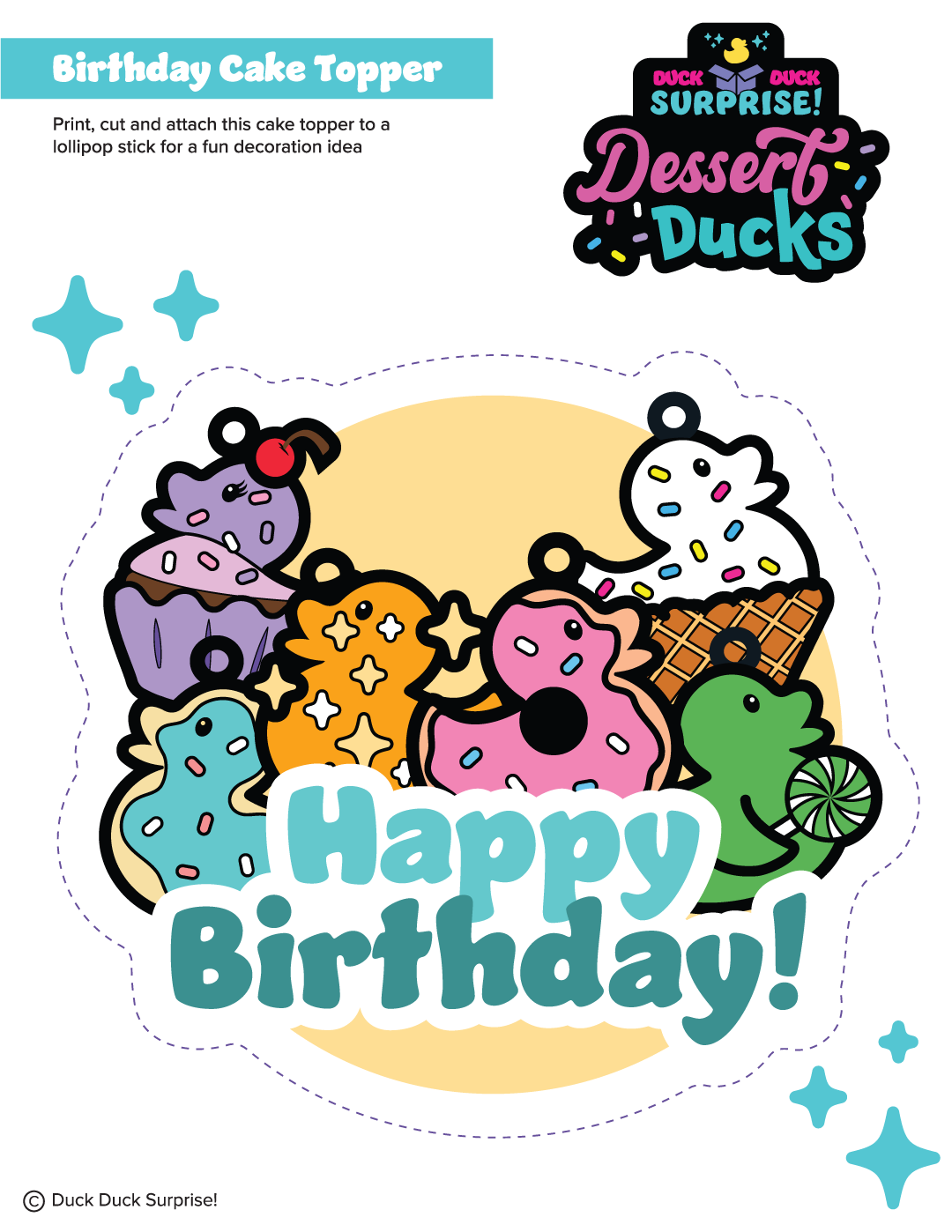 Duck Duck Surprise! Dessert Ducks Rubber Duck Birthday Printable Cake Top