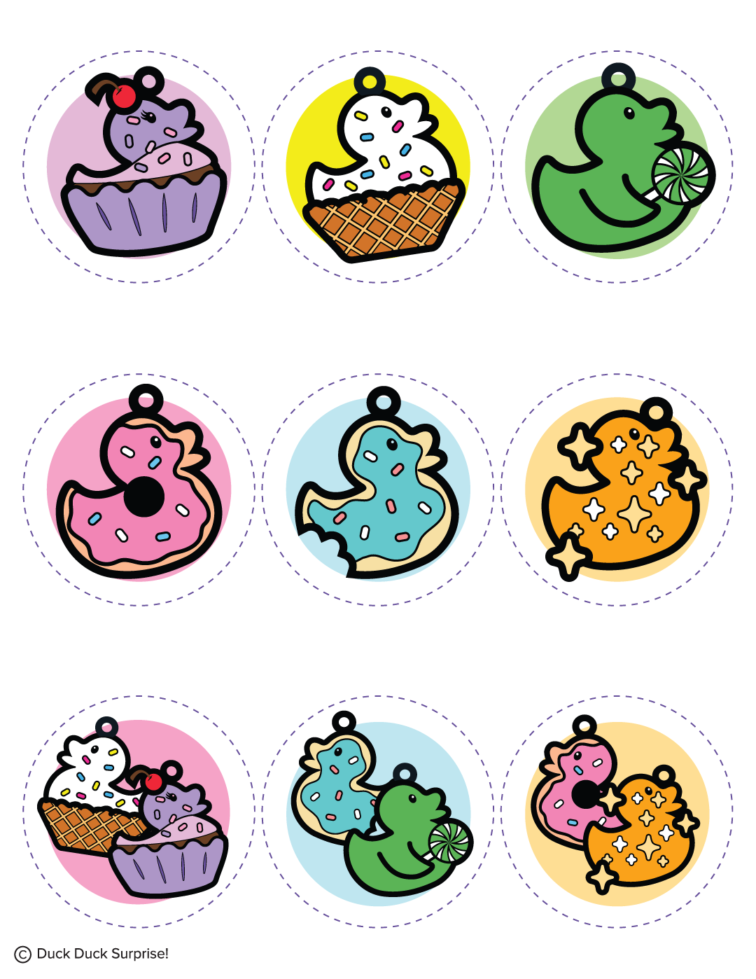 Duck Duck Surprise! Dessert Ducks Rubber Duck Theme Party Birthday Printable Cupcake Toppers