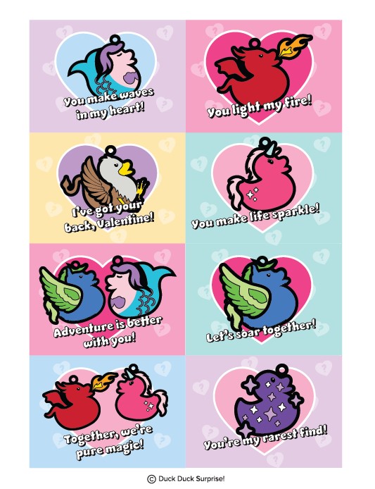 Duck Duck Surprise! Magical Ducks Rubber Duck Printable Valentine's Day Trading Cards