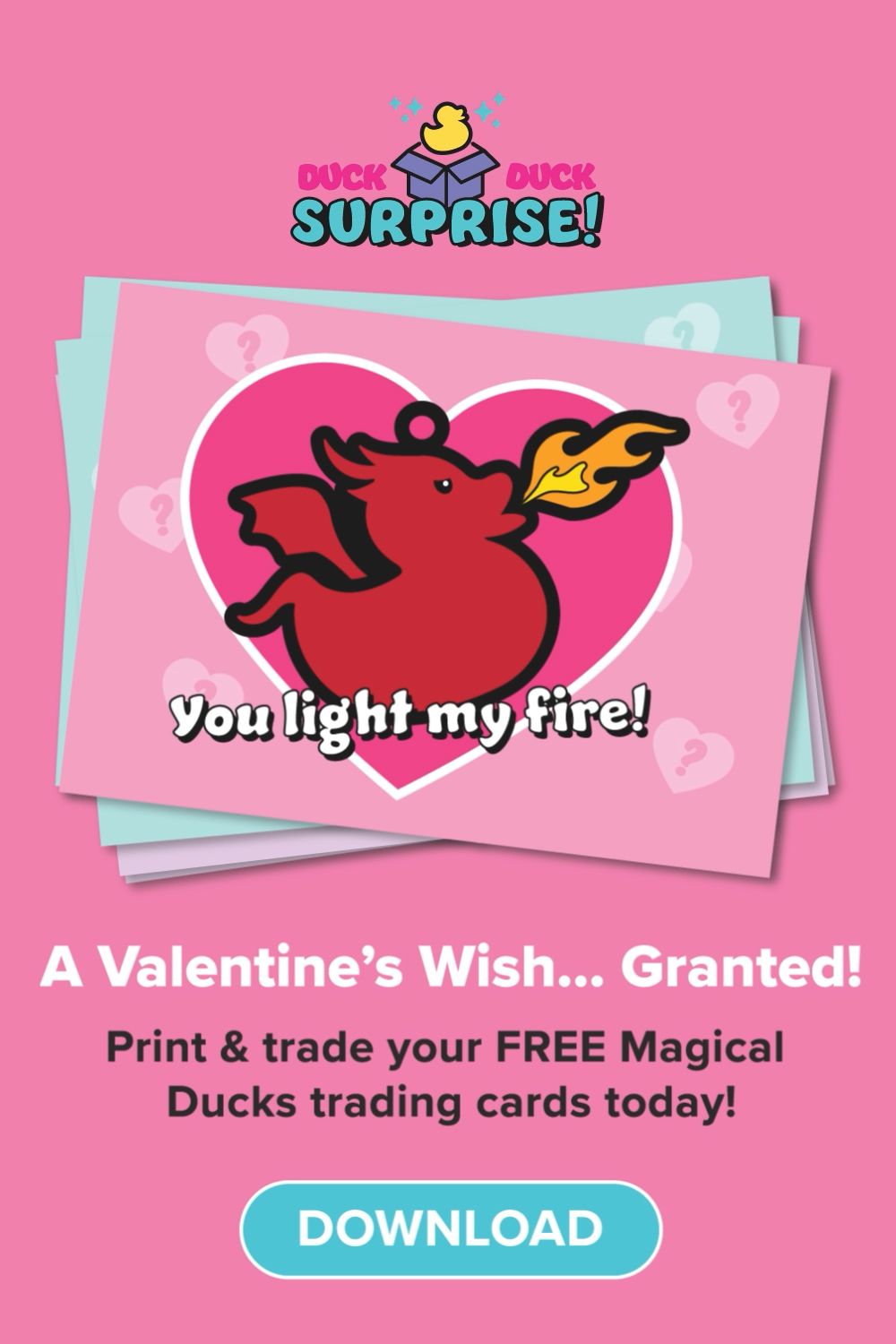 Duck Duck Surprise! Magical Ducks Rubber Duck Printable Valentine's Day Trading Cards